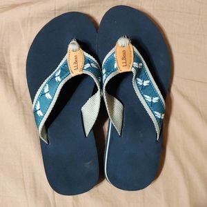 L.L.Bean Flip Flops Sandals Green Blue With Dragonflies Size 6 Medium